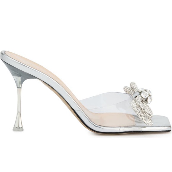 MACH & MACH Double Bow Iridescent PVC Mules Crystal embellished Pumps 7.5 - Picture 6 of 13